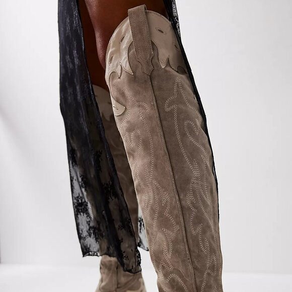 New Free People Wild West Thigh High in Dust Bunny suede leather cowboy heeled - Picture 6 of 14